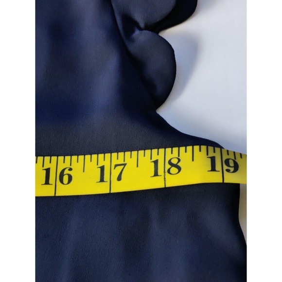 E&M Womens Chiffon Ruffle Short Sleeve Pullover Top Blouse Navy Blue Size M - Picture 8 of 9